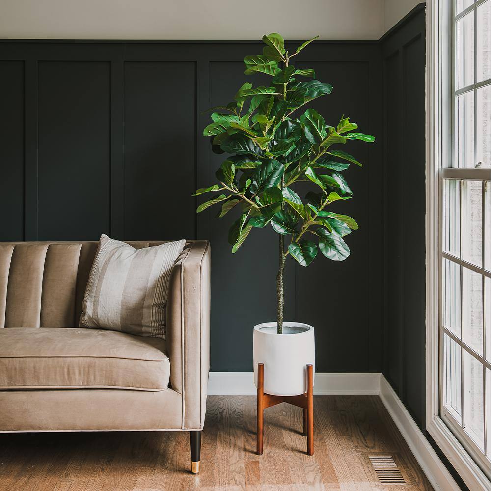 Elegant 59" Faux Fiddle Leaf Fig in Sleek Black Pot