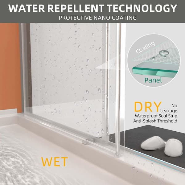 60 in. W x 79 in. H Double Sliding Frameless Shower Door in Brushed Nickel with Soft-Closing and 3/8 in. (10 mm) Glass