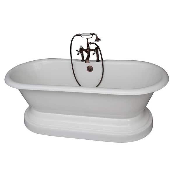 Barclay Products 5.6 ft. Cast Iron Double Roll Top Tub in White with Oil Rubbed Bronze Accessories
