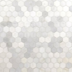 Greecian White 2 in. Hexagon 12in. x 12 in. Polished Marble Mesh-Mounted Floor and Wall Mosaic Tile (10.6 sq. ft./Case)