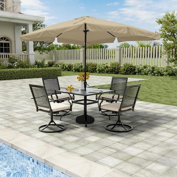 10 ft. x 8 ft. Rectangle Beige Market Patio Umbrella