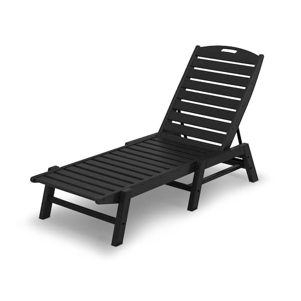 POLYWOOD Nautical Black 1-Piece Plastic Outdoor Chaise