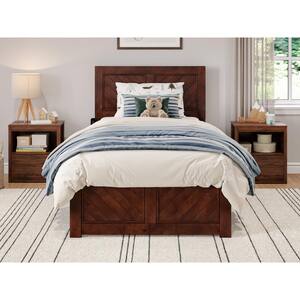 Canyon Walnut Brown Solid Wood Twin Platform Bed with Matching Footboard