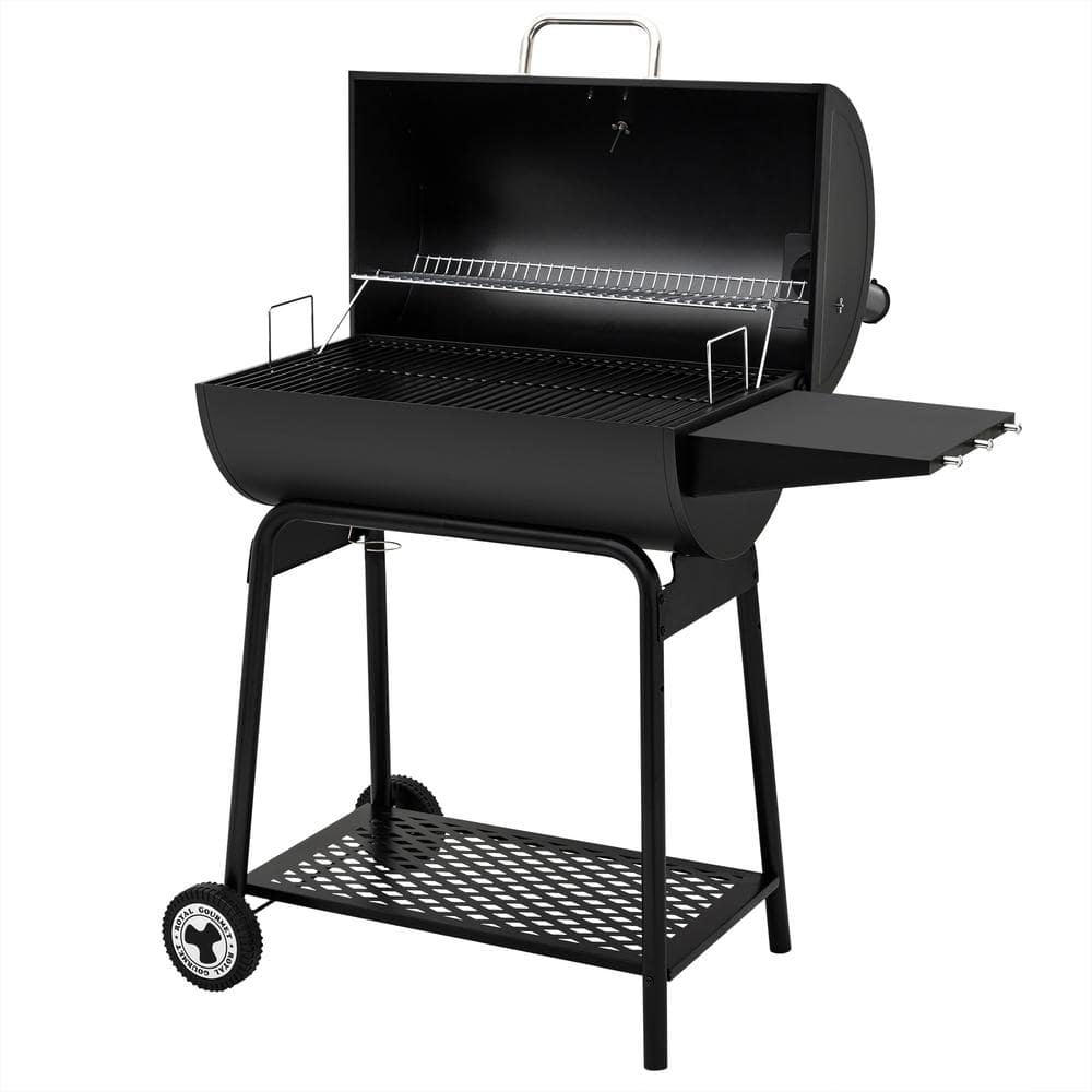 Royal Gourmet 30-Inch Black Barrel Charcoal Grill with Smoker