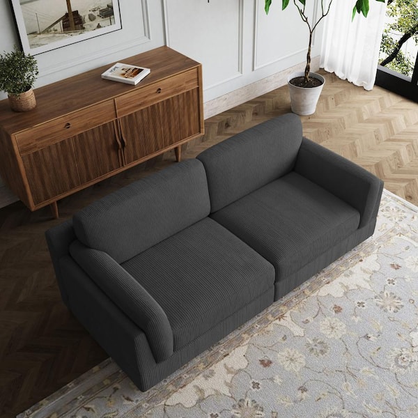 Uixe 90 in. Square Arm Corduroy Fabric Rectangle Upholstered