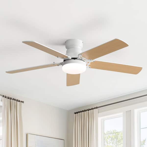 42 in. Indoor Modern White Flush and Downrod Mount Ceiling Fan with Dual Colors Blades and Remote Control Included