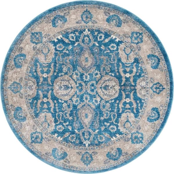 Unique Loom Salzburg Gaisberg Light Blue 5' 0 x 5' 0 Round Rug