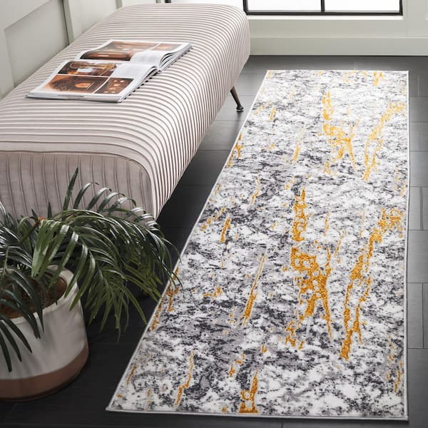 Amelia 2 ft. x 8 ft. Ivory/Gold Abstract Modern Runner Rug