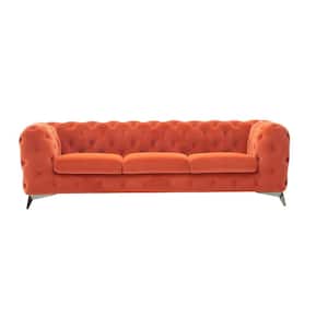 97 in. Straight Arm Polyester Chesterfield Rectangle Sofa in Orange