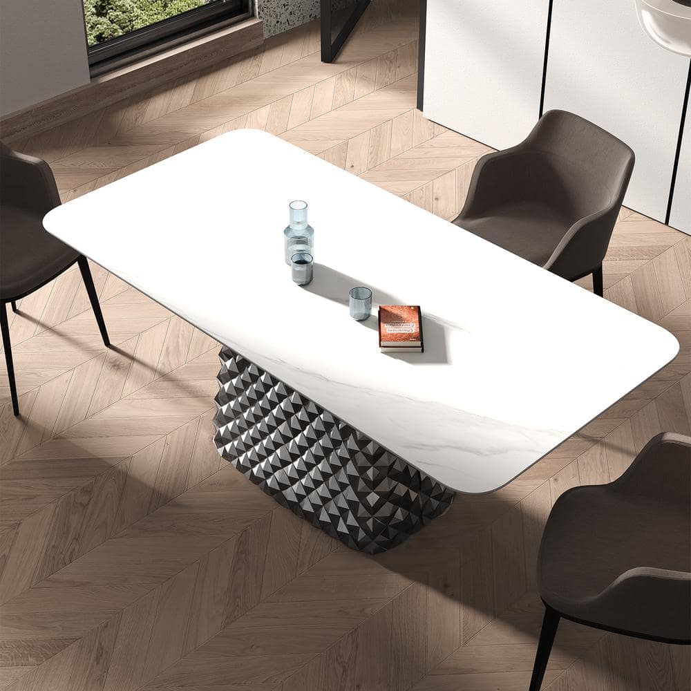 Modern Rectangle White Snow Mountain Stone Tabletop 55.12 Stainless Stee
