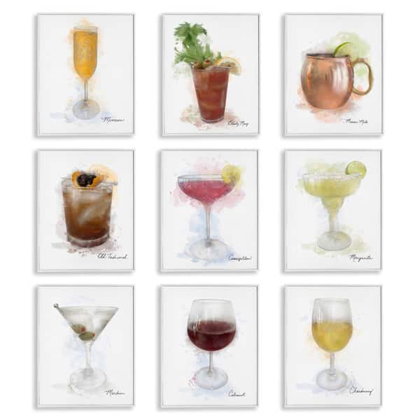Modern Muted Cocktail Drinks by Matthew Piotrowicz 9 Piece White Framed Food Giclee Art Print 14 in. x 11 in.