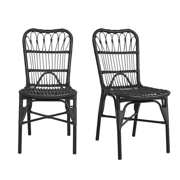 Black Wicker Outdoor Dining Chair Set of 2, Outdoor Rattan chairs for Backyard,Poolside,Garden