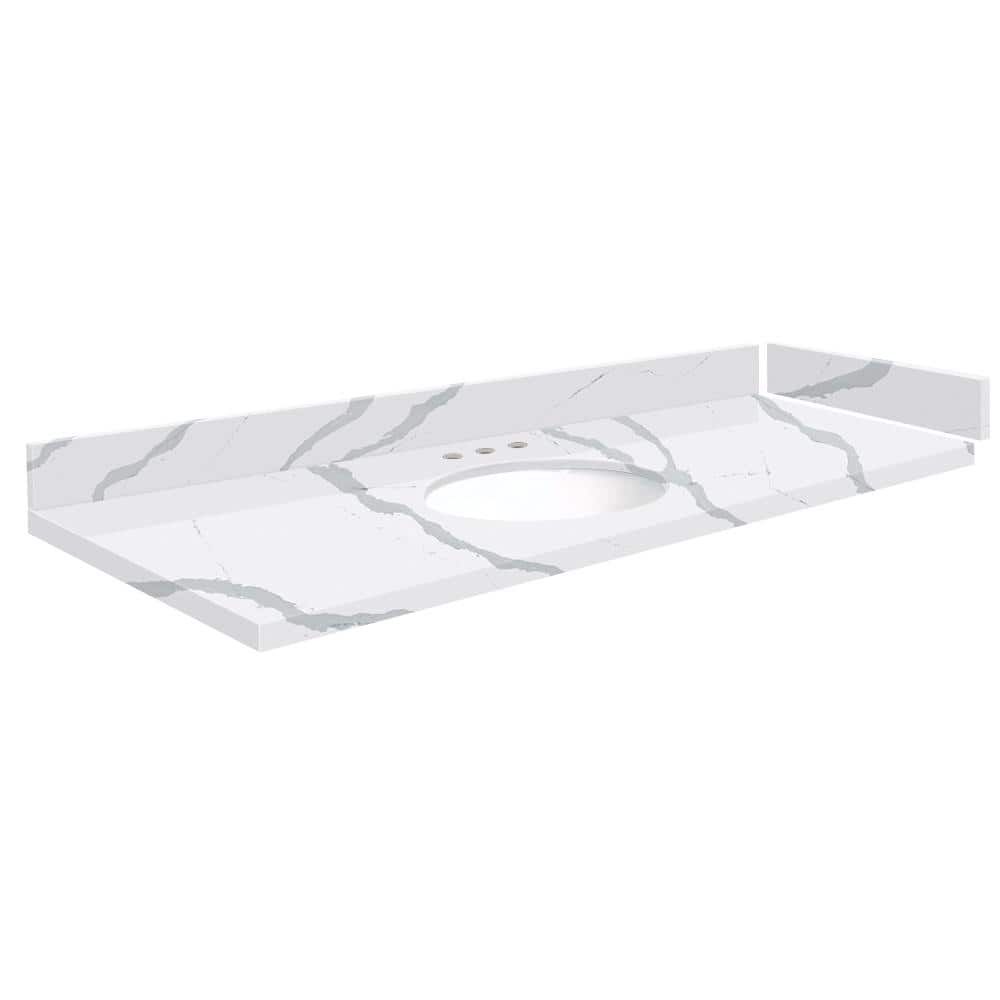 Silestone 58 in. W x 22.25 in. D Quartz White Round Single Sink Vanity Top in Bianco Calacatta price history on PriceWatchPro