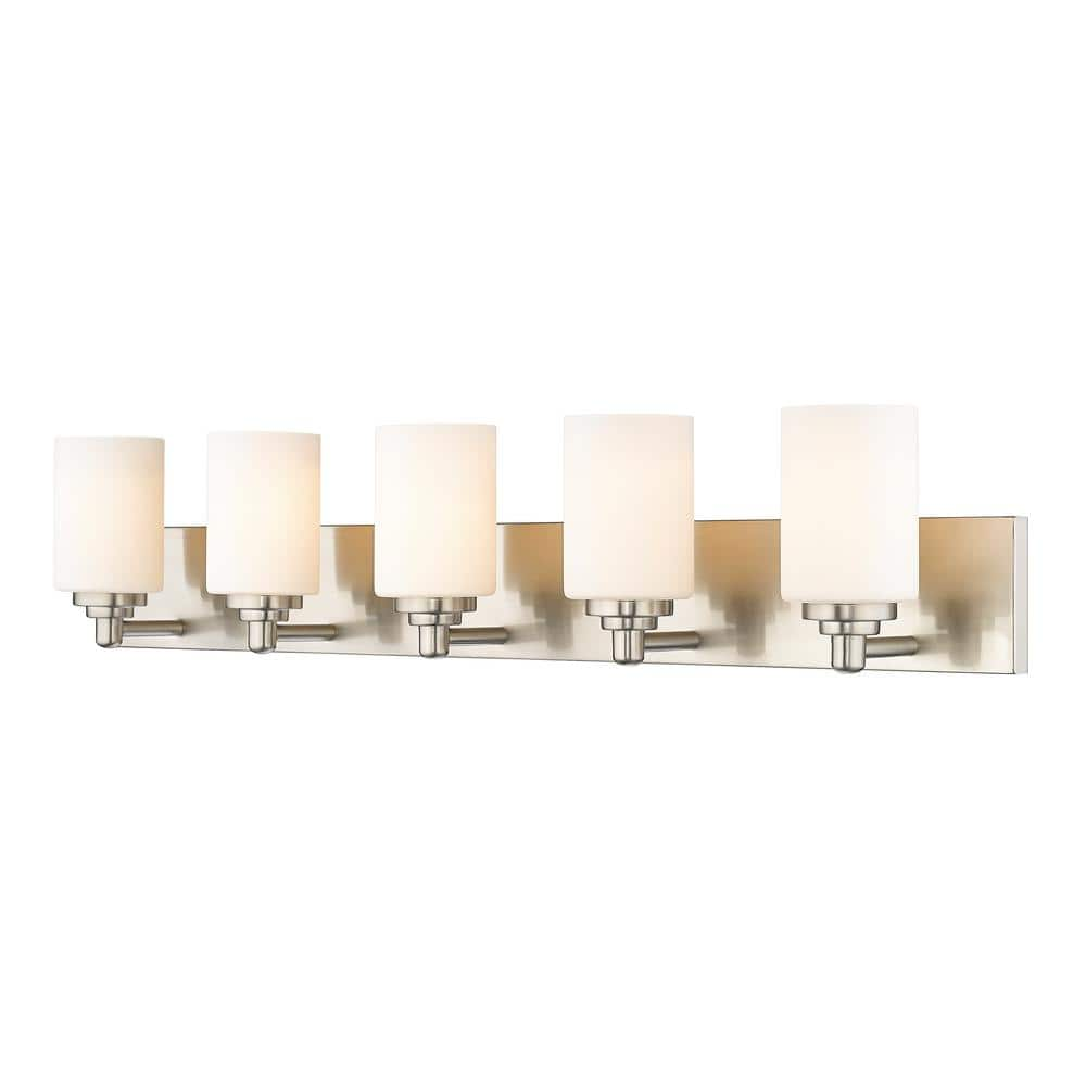 Soledad 38.75 in. 5-Light Brushed Nickel Vanity-Light with Glass Shade ...