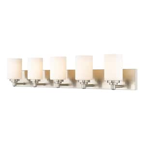Soledad 38.75 in. 5-Light Brushed Nickel Vanity-Light with Glass Shade