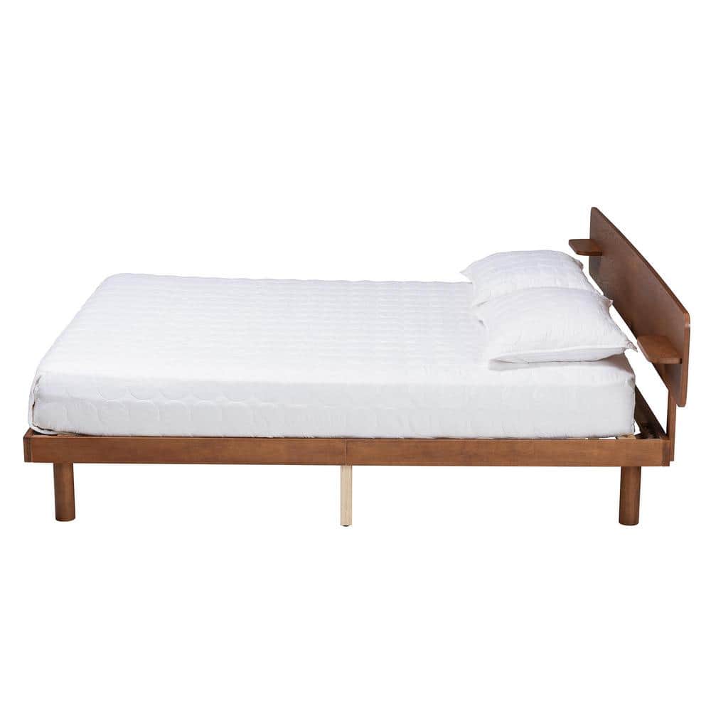 Morana Queen Walnut Brown Wood Platform Bed with Built-In Shelves