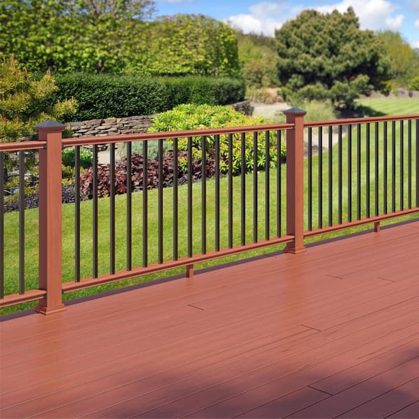 6 ft. Redwood-Tone Southern Yellow Pine Moulded Rail Kit with Aluminum Square Balusters
