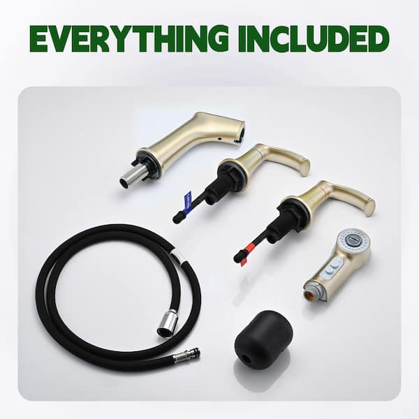 8 in. Widespread Double Handle Bathroom Faucet with Pull Out Sprayer in Brushed Gold