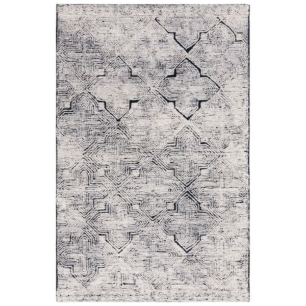 Metro 8 ft. x 10 ft. Black/Ivory Geometric Border Area Rug