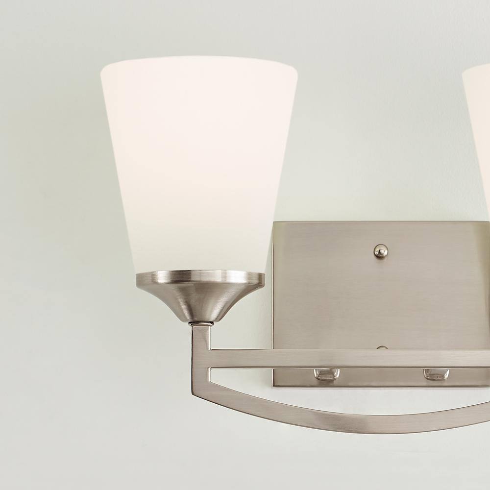 Hanford Brushed Nickel 2-Light Vanity with Satin Etched Glass