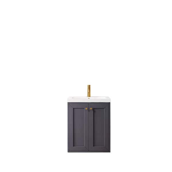 James Martin Vanities Chianti 24 in. Single Bath Vanity in Mineral Grey with Resin Vanity Top in White Glossy with White Basin