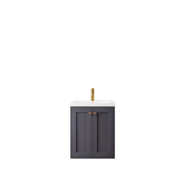 James Martin Vanities Chianti 23.6 in. W x 18.1 in. D x 29.5 in. H Bath Vanity in Mineral Grey with White Glossy Top