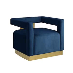 Halsbury Blue Velvet Arm Chair with Gold Base