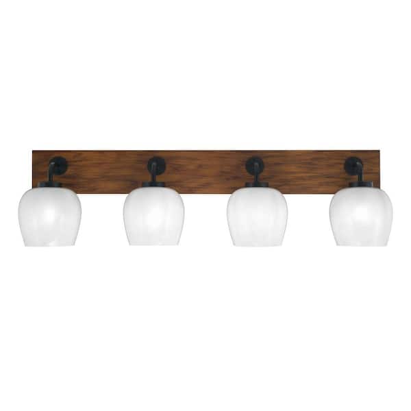 Unbranded Kirby 36.5 in. 4 Light Black and Painted Wood-look Vanity Light with 6 in. White Marble Glass Shades No Bulbs Included
