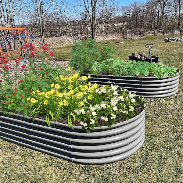Unbranded 8 x 4 x 1.5 ft. Galvanized Oval Metal Garden Beds Outdoor for  Planting Vegetables Flowers Herb Gardenbed-M3
