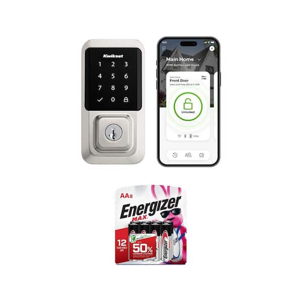 HALO Satin Nickel Keypad Smart Lock with SmartKey, Touchscreen, WiFi and MAX AA Batteries (8-Pack)