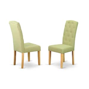 Oak Finish Leg And Linen Fabric, Parson Chair With Lime Light Color - Set Of 2