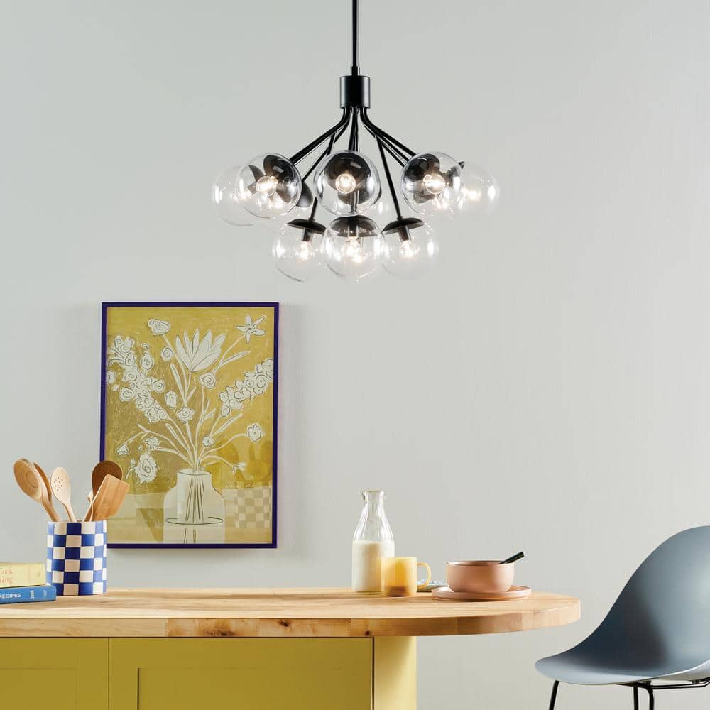 Black Steel 12-Light Sputnik Chandelier with Clear Glass Shades