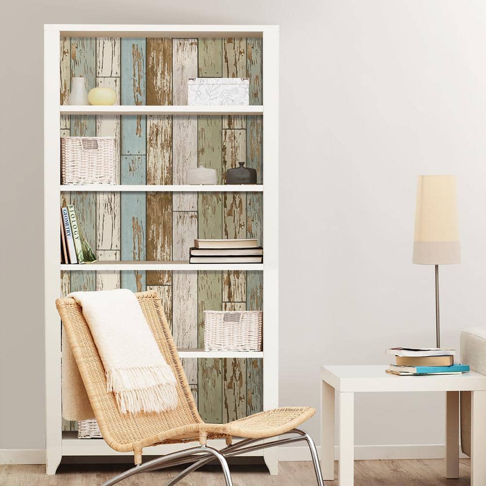 Vintage Turquoise and Beige Wood Peel and Stick Wallpaper