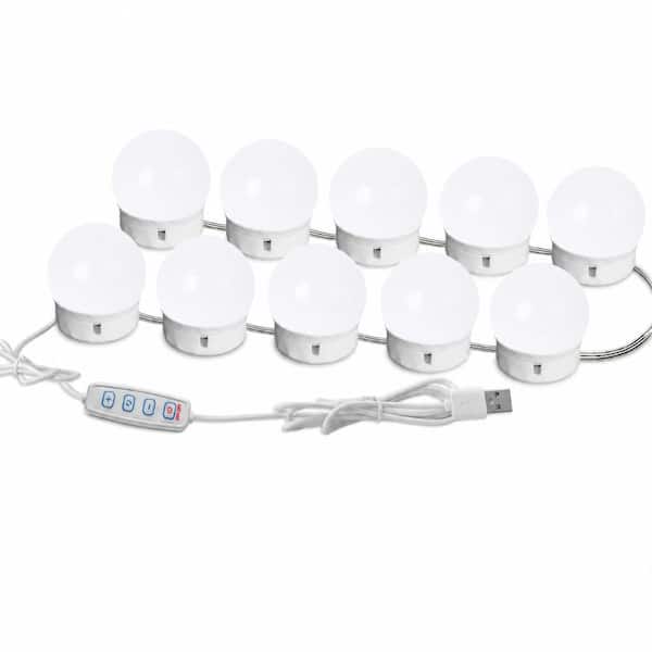 15 Ft LED Vanity Mirror Light String, 10 Dimmable Bulbs, 3-Color Temperature, USB Cable Powered