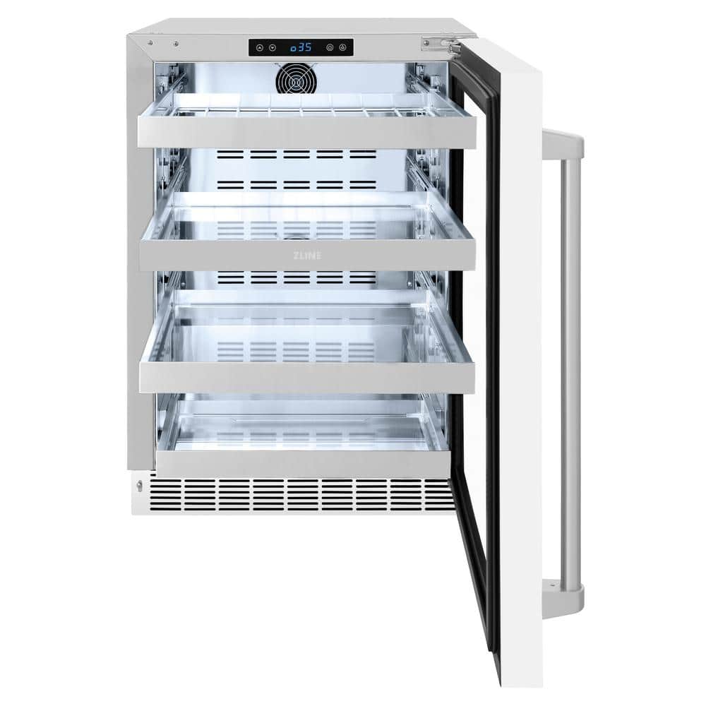 24" White Matte Undercounter Stainless Steel Beverage Fridge