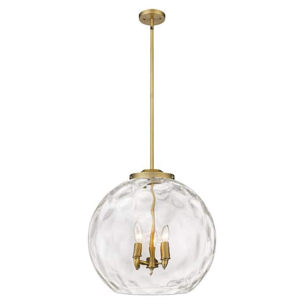 Athens Water Glass 60-Watt 3-Light Brushed Brass Shaded Mini Pendant Light with Clear Water Glass