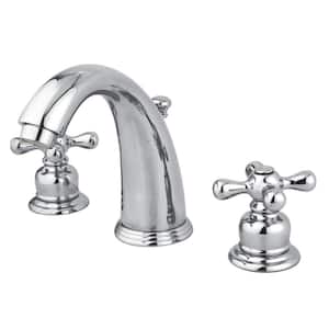 Victorian 8 in. Widespread 2-Handle Bathroom Faucets with Plastic Pop-Up in Polished Chrome