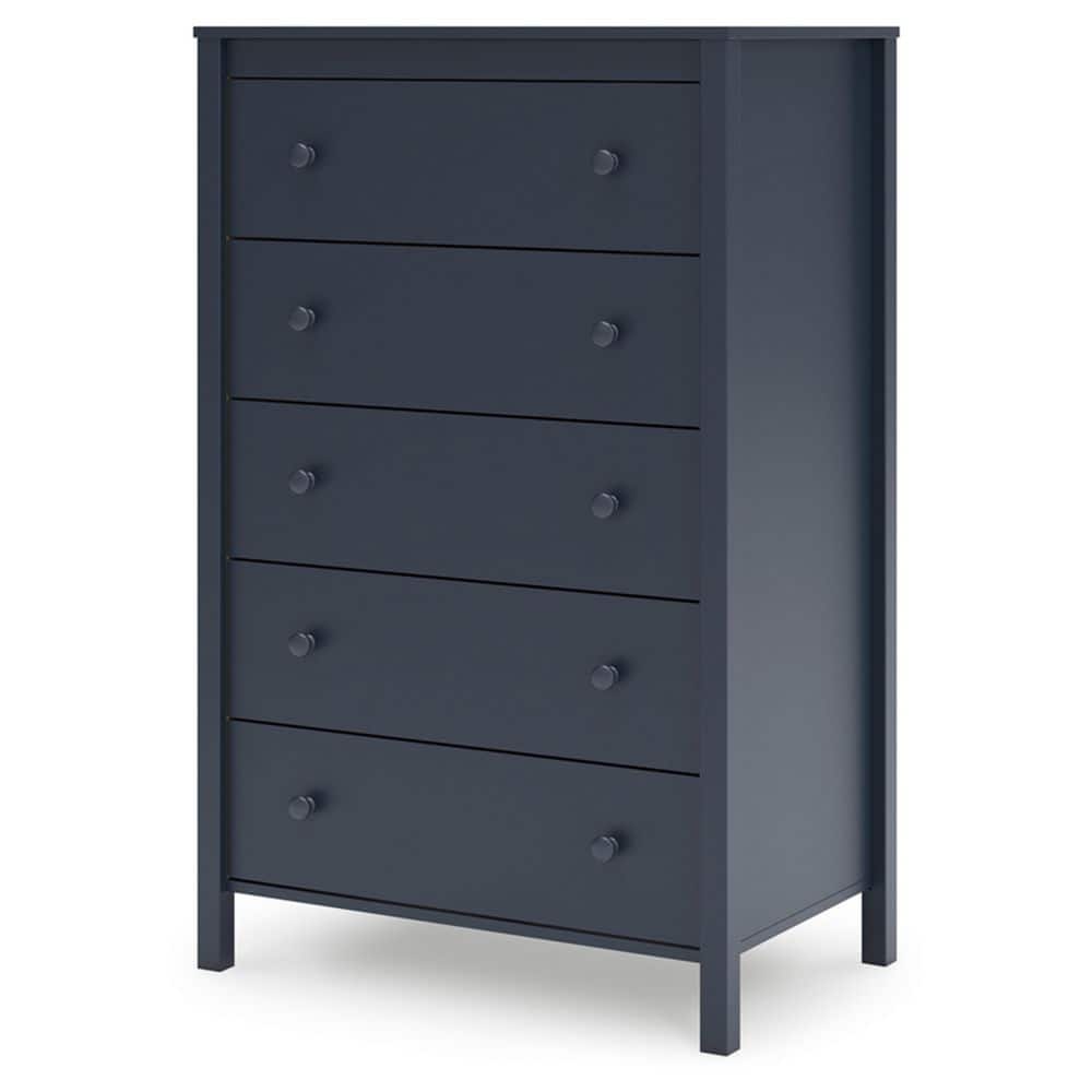 Navy Blue Transitional 5-Drawer Tall Dresser with Levelers