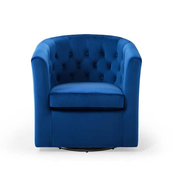 MODWAY Prospect Navy Tufted Performance Velvet Swivel Armchair