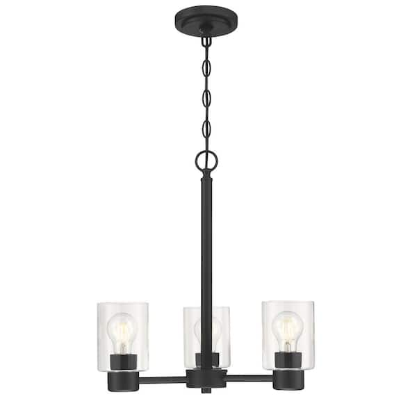 Sylvestre 3-Lights Matte Black Chandelier with Clear Glass