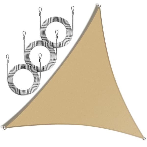8 ft. x 8 ft. x 8 ft. Triangle Sun Shade Sail with Rope-Sand Beige