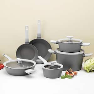 Bergner Retro Collection Cast Aluminum Nonstick Pots and Pans 10 Piece  Cookware Set - Dark Gray 