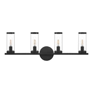 Loveland 25 in. 4-Light Black Bathroom Vanity Light Fixture with Clear Glass Shades