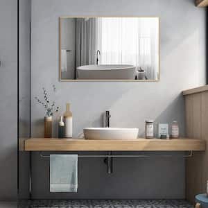 36 in. W x 24 in. H Modern Medium Rectangular Aluminum Framed Wall Mounted Bathroom Vanity Mirror in Gold