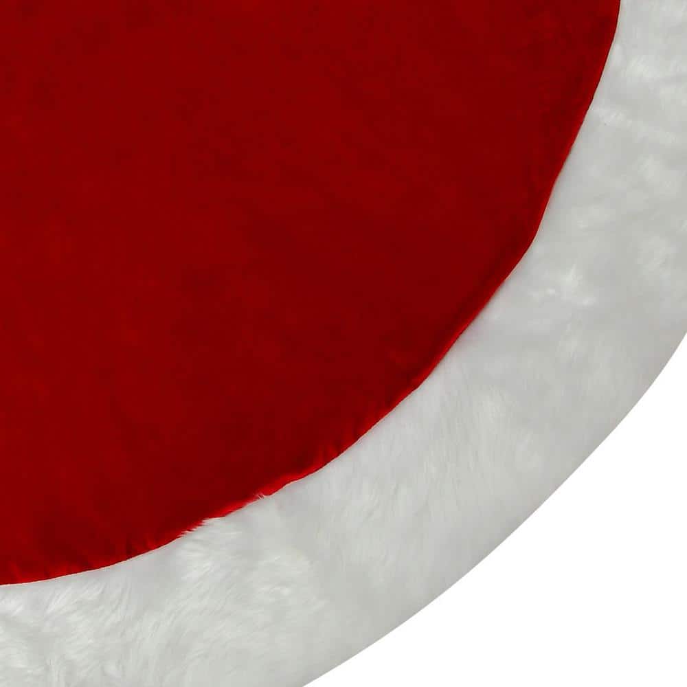 Burgundy Velvet Tree Skirt with White Faux Fur Border, 54 Inch