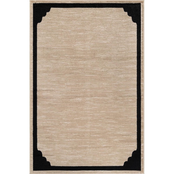 Hera Beige 5x7 ft. Rubber Back Washable Corner Bordered Indoor Outdoor Patio Area Rug