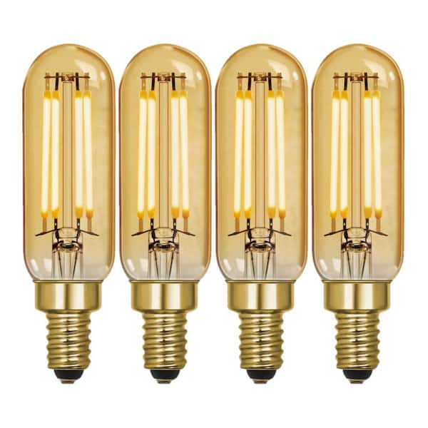 Feit Electric 40-Watt Equivalent T6 Dimmable Straight Filament Amber Glass E12 Candelabra Vintage LED Light Bulb, Warm White (4-Pack)