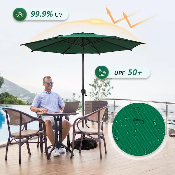 abba 9 ft patio umbrella Abba Patio Lyon 9 ft. Steel Market Horizontal Tilt Patio Umbrella in Dark  Green LYON-9-DGREEN