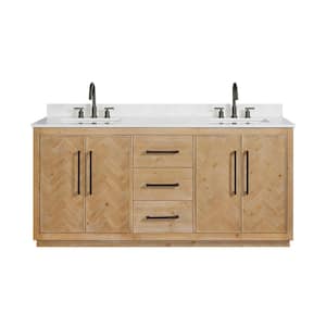 Bellavia 72 in. W x 22 in. D x 34 in. H Double Sink Bath Vanity in Weathered Fir with White Engineered Stone Top
