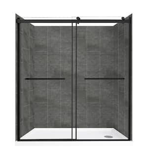 60 in. L x 30 in. W x 78 in. H Right Drain Alcove Shower Stall Kit in Slate and Matte Black Hardware